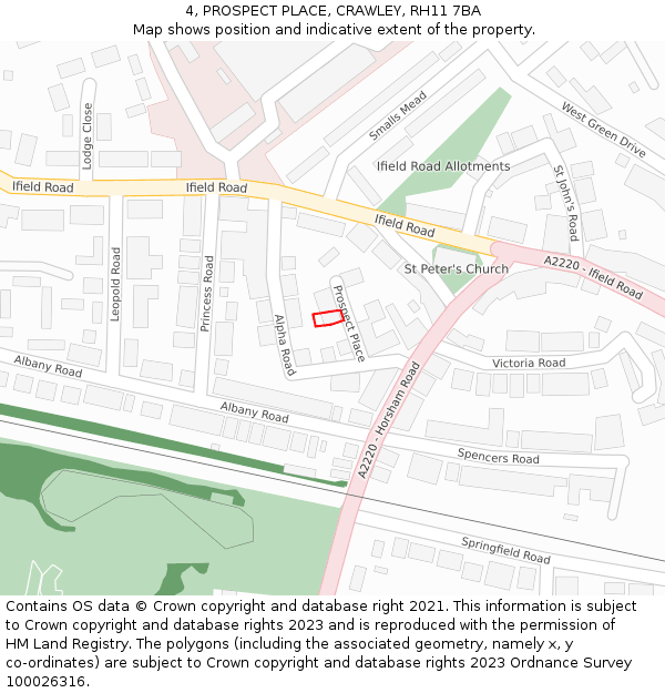 4, PROSPECT PLACE, CRAWLEY, RH11 7BA: Location map and indicative extent of plot