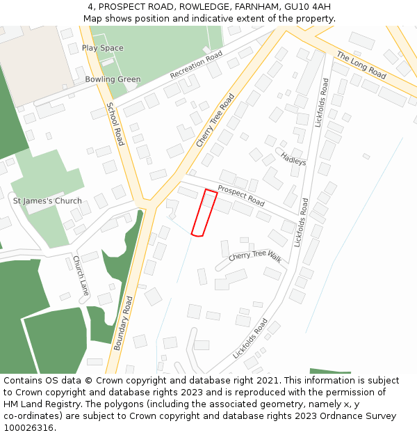 4, PROSPECT ROAD, ROWLEDGE, FARNHAM, GU10 4AH: Location map and indicative extent of plot