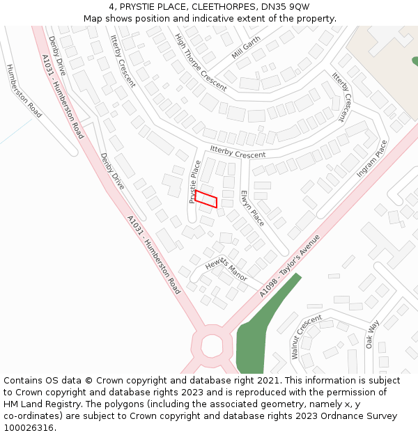 4, PRYSTIE PLACE, CLEETHORPES, DN35 9QW: Location map and indicative extent of plot