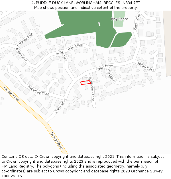 4, PUDDLE DUCK LANE, WORLINGHAM, BECCLES, NR34 7ET: Location map and indicative extent of plot