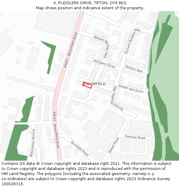 4, PUDDLERS DRIVE, TIPTON, DY4 9EQ: Location map and indicative extent of plot