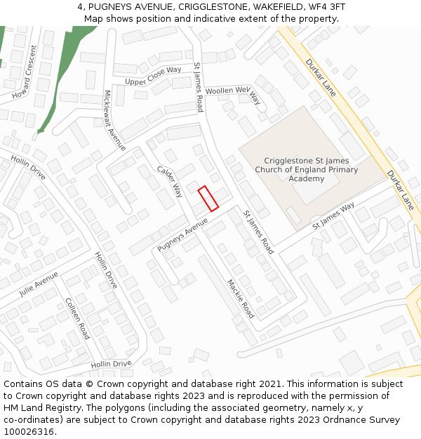 4, PUGNEYS AVENUE, CRIGGLESTONE, WAKEFIELD, WF4 3FT: Location map and indicative extent of plot