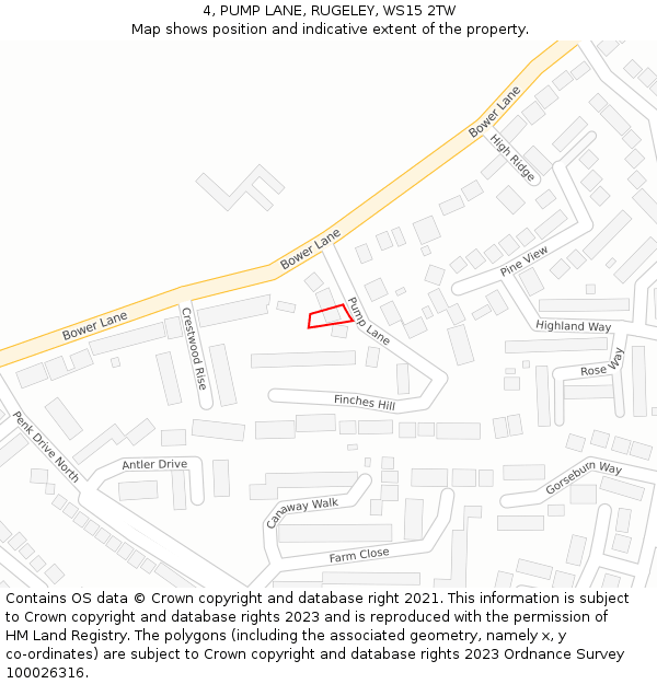 4, PUMP LANE, RUGELEY, WS15 2TW: Location map and indicative extent of plot