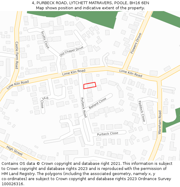 4, PURBECK ROAD, LYTCHETT MATRAVERS, POOLE, BH16 6EN: Location map and indicative extent of plot