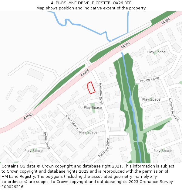 4, PURSLANE DRIVE, BICESTER, OX26 3EE: Location map and indicative extent of plot