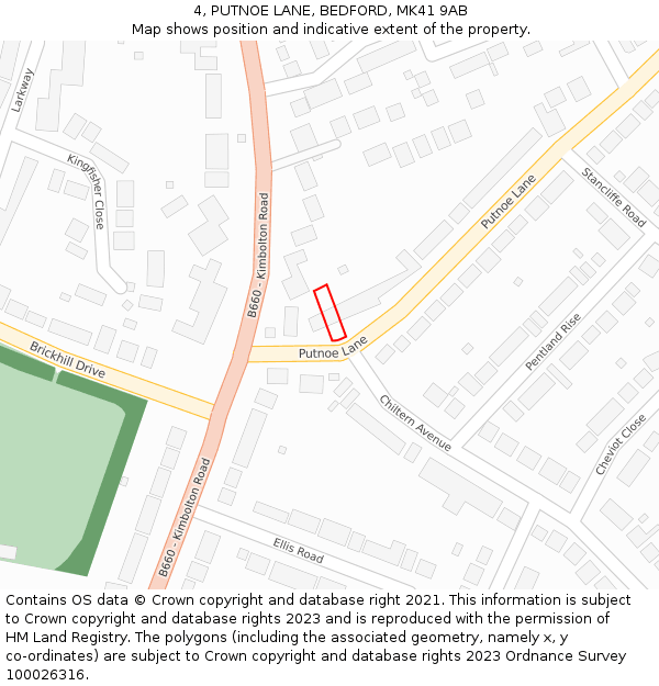 4, PUTNOE LANE, BEDFORD, MK41 9AB: Location map and indicative extent of plot