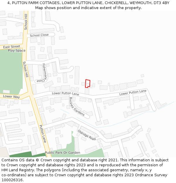 4, PUTTON FARM COTTAGES, LOWER PUTTON LANE, CHICKERELL, WEYMOUTH, DT3 4BY: Location map and indicative extent of plot