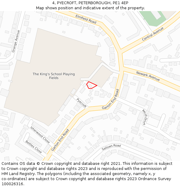 4, PYECROFT, PETERBOROUGH, PE1 4EP: Location map and indicative extent of plot