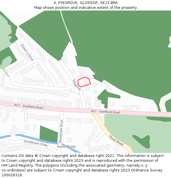 4, PYEGROVE, GLOSSOP, SK13 8RA: Location map and indicative extent of plot