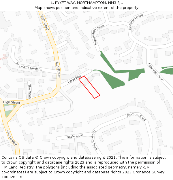 4, PYKET WAY, NORTHAMPTON, NN3 3JU: Location map and indicative extent of plot
