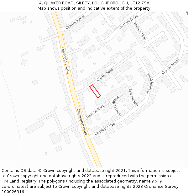 4, QUAKER ROAD, SILEBY, LOUGHBOROUGH, LE12 7SA: Location map and indicative extent of plot