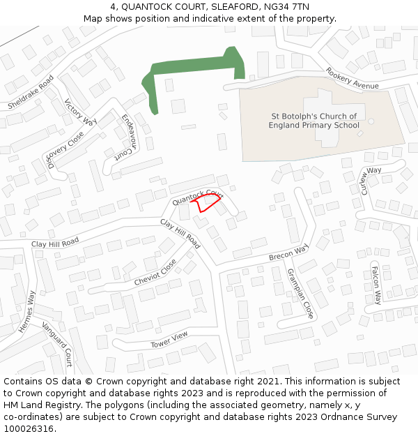 4, QUANTOCK COURT, SLEAFORD, NG34 7TN: Location map and indicative extent of plot
