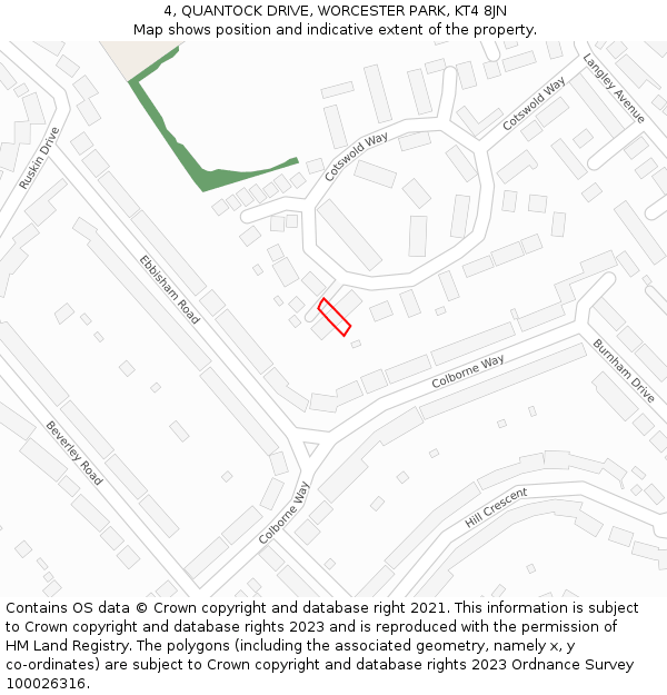 4, QUANTOCK DRIVE, WORCESTER PARK, KT4 8JN: Location map and indicative extent of plot