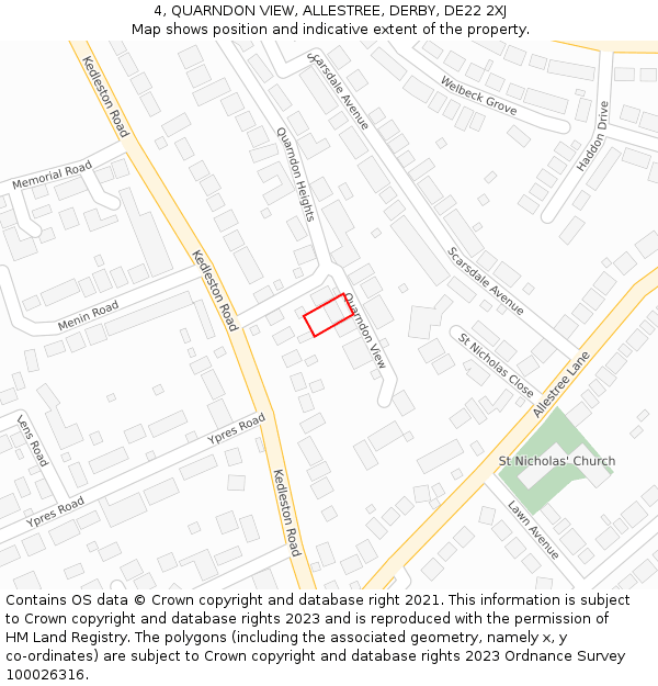 4, QUARNDON VIEW, ALLESTREE, DERBY, DE22 2XJ: Location map and indicative extent of plot