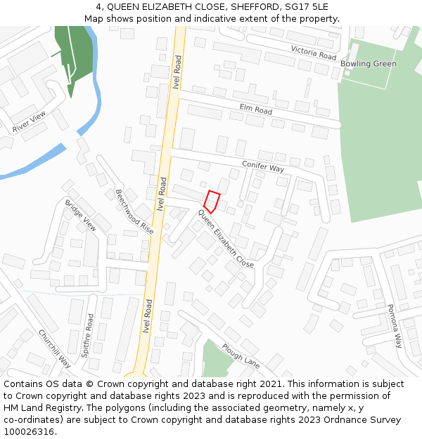 4, QUEEN ELIZABETH CLOSE, SHEFFORD, SG17 5LE: Location map and indicative extent of plot