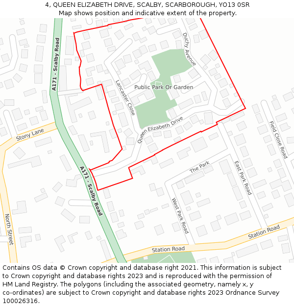 4, QUEEN ELIZABETH DRIVE, SCALBY, SCARBOROUGH, YO13 0SR: Location map and indicative extent of plot