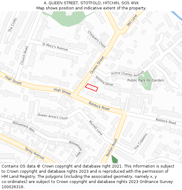 4, QUEEN STREET, STOTFOLD, HITCHIN, SG5 4NX: Location map and indicative extent of plot