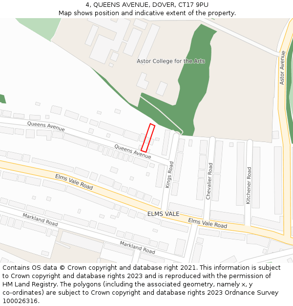 4, QUEENS AVENUE, DOVER, CT17 9PU: Location map and indicative extent of plot