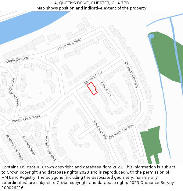 4, QUEENS DRIVE, CHESTER, CH4 7BD: Location map and indicative extent of plot