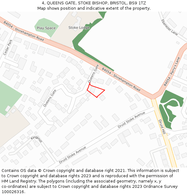 4, QUEENS GATE, STOKE BISHOP, BRISTOL, BS9 1TZ: Location map and indicative extent of plot