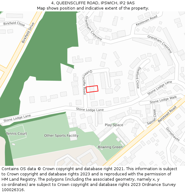 4, QUEENSCLIFFE ROAD, IPSWICH, IP2 9AS: Location map and indicative extent of plot