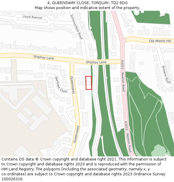 4, QUEENSWAY CLOSE, TORQUAY, TQ2 6DG: Location map and indicative extent of plot