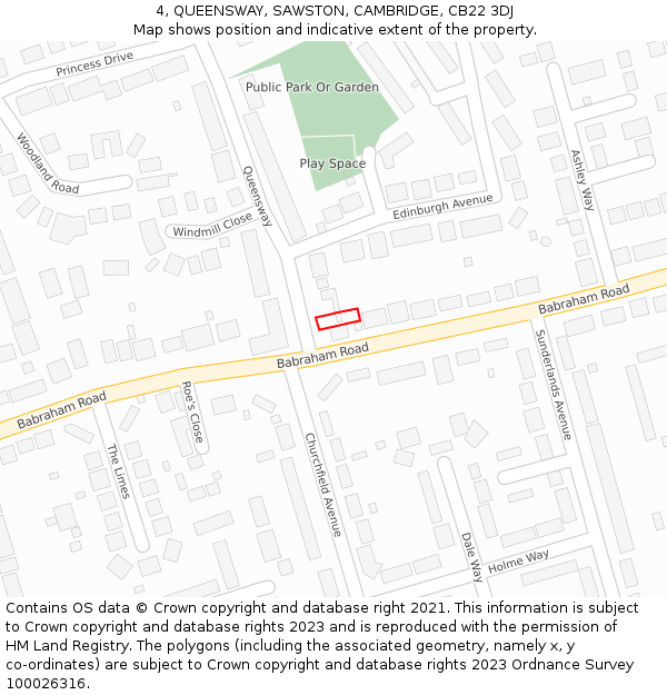 4, QUEENSWAY, SAWSTON, CAMBRIDGE, CB22 3DJ: Location map and indicative extent of plot