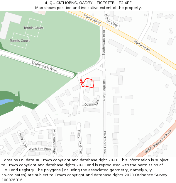 4, QUICKTHORNS, OADBY, LEICESTER, LE2 4EE: Location map and indicative extent of plot