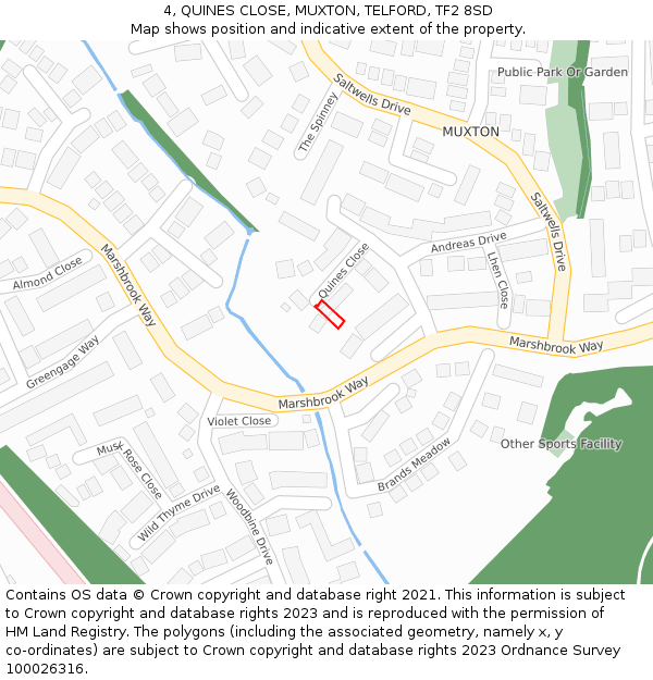 4, QUINES CLOSE, MUXTON, TELFORD, TF2 8SD: Location map and indicative extent of plot