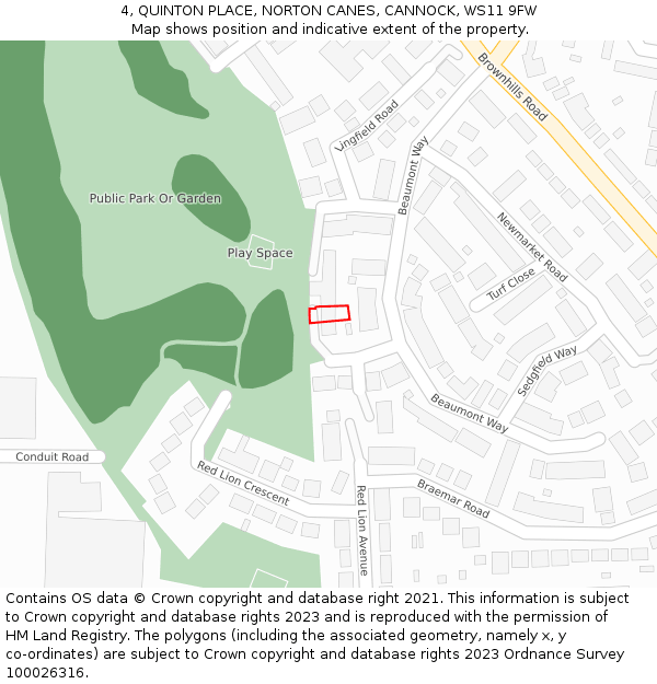 4, QUINTON PLACE, NORTON CANES, CANNOCK, WS11 9FW: Location map and indicative extent of plot