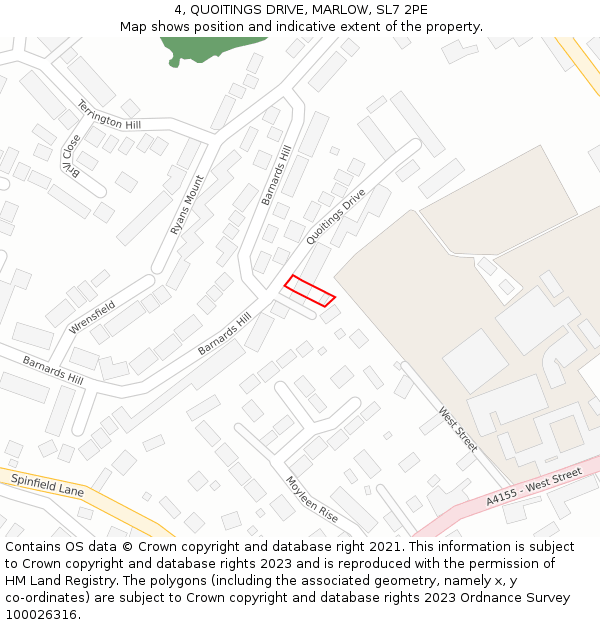 4, QUOITINGS DRIVE, MARLOW, SL7 2PE: Location map and indicative extent of plot