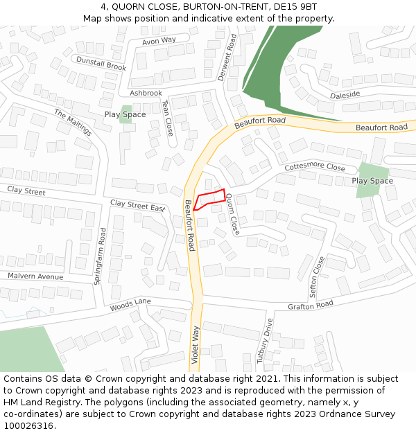 4, QUORN CLOSE, BURTON-ON-TRENT, DE15 9BT: Location map and indicative extent of plot