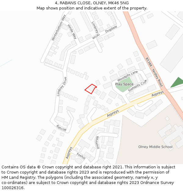 4, RABANS CLOSE, OLNEY, MK46 5NG: Location map and indicative extent of plot