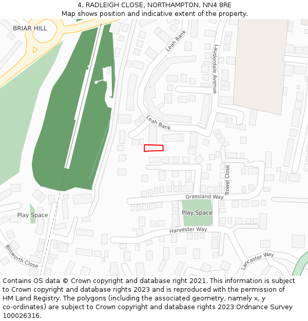 4, RADLEIGH CLOSE, NORTHAMPTON, NN4 8RE: Location map and indicative extent of plot