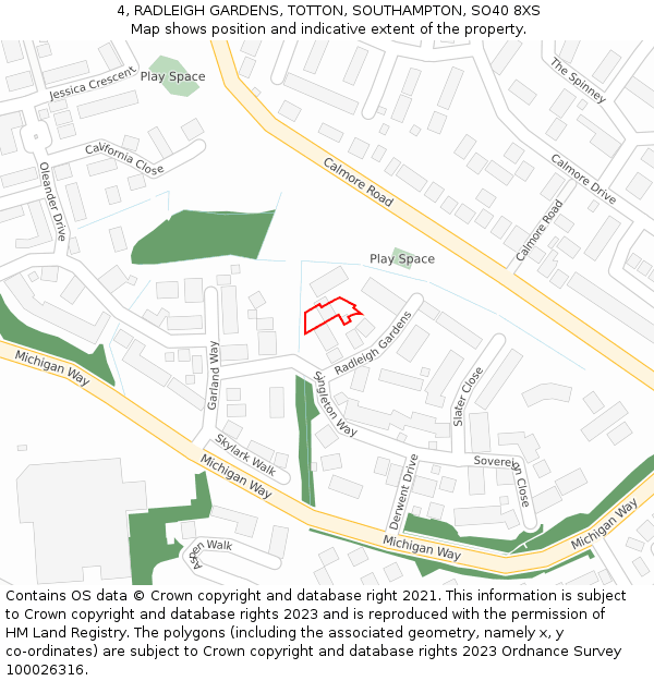 4, RADLEIGH GARDENS, TOTTON, SOUTHAMPTON, SO40 8XS: Location map and indicative extent of plot