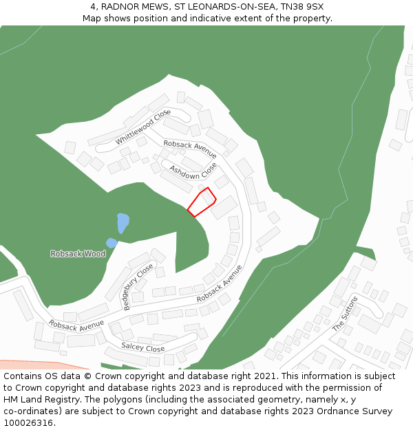 4, RADNOR MEWS, ST LEONARDS-ON-SEA, TN38 9SX: Location map and indicative extent of plot