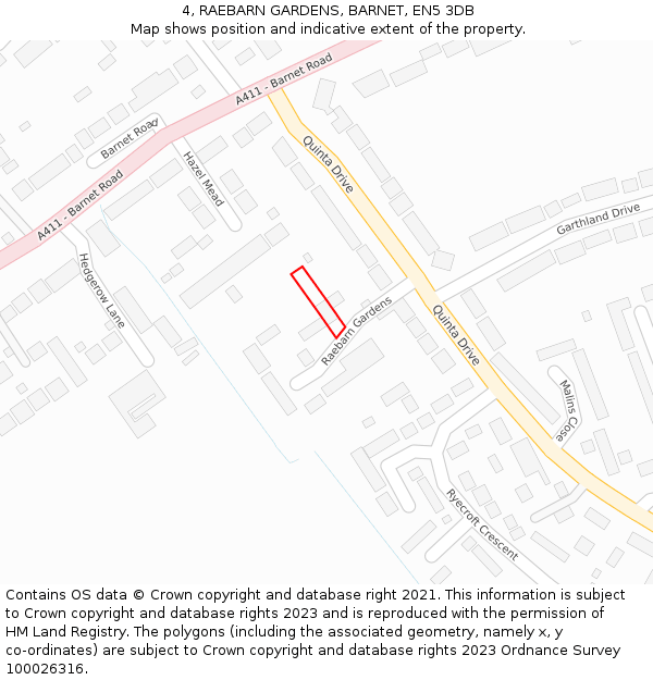 4, RAEBARN GARDENS, BARNET, EN5 3DB: Location map and indicative extent of plot