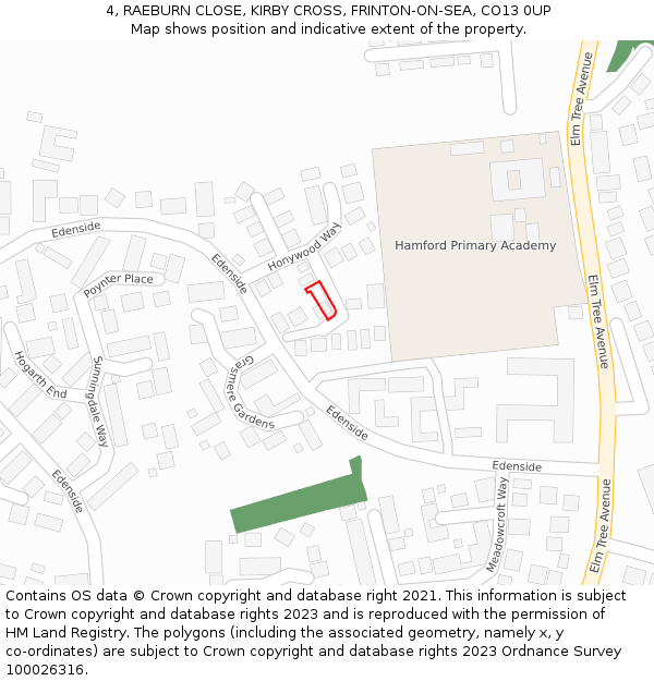 4, RAEBURN CLOSE, KIRBY CROSS, FRINTON-ON-SEA, CO13 0UP: Location map and indicative extent of plot