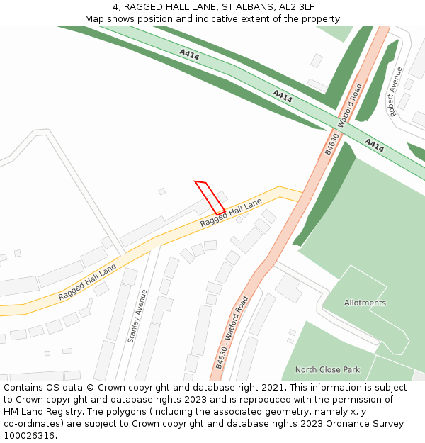 4, RAGGED HALL LANE, ST ALBANS, AL2 3LF: Location map and indicative extent of plot