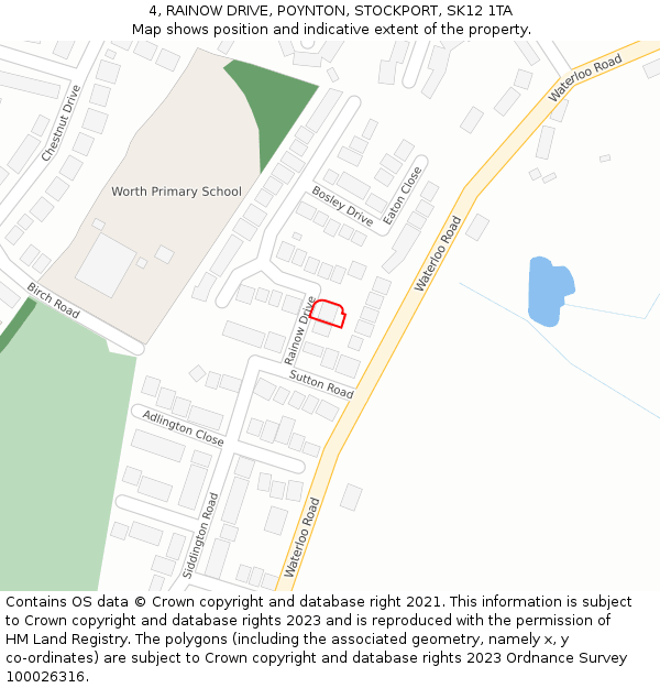 4, RAINOW DRIVE, POYNTON, STOCKPORT, SK12 1TA: Location map and indicative extent of plot