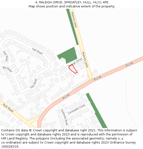 4, RALEIGH DRIVE, SPROATLEY, HULL, HU11 4PE: Location map and indicative extent of plot