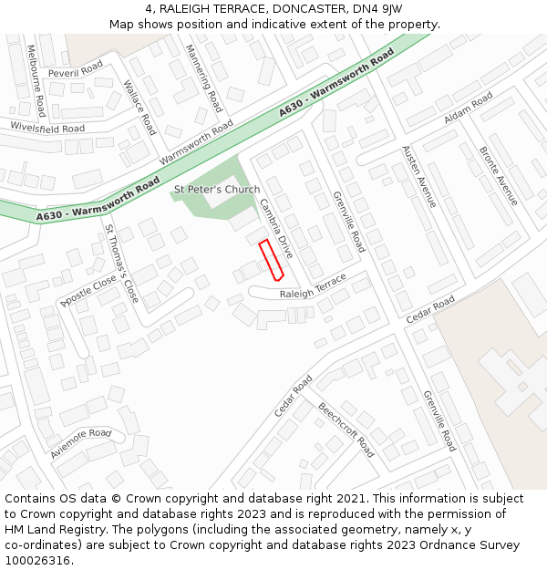 4, RALEIGH TERRACE, DONCASTER, DN4 9JW: Location map and indicative extent of plot