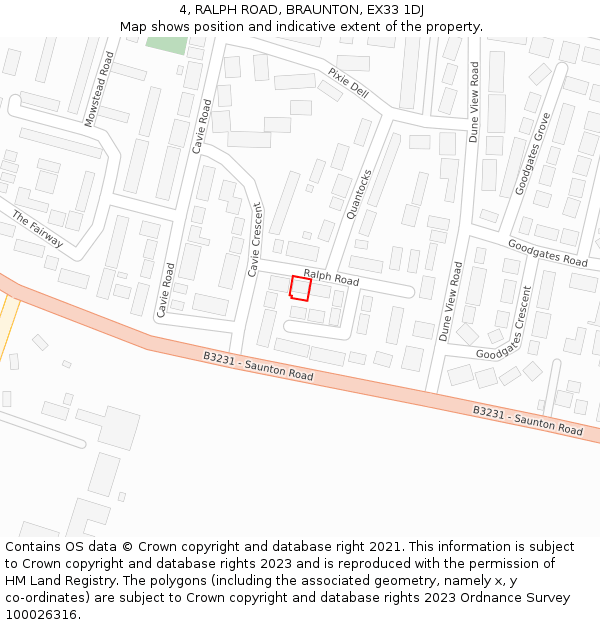 4, RALPH ROAD, BRAUNTON, EX33 1DJ: Location map and indicative extent of plot