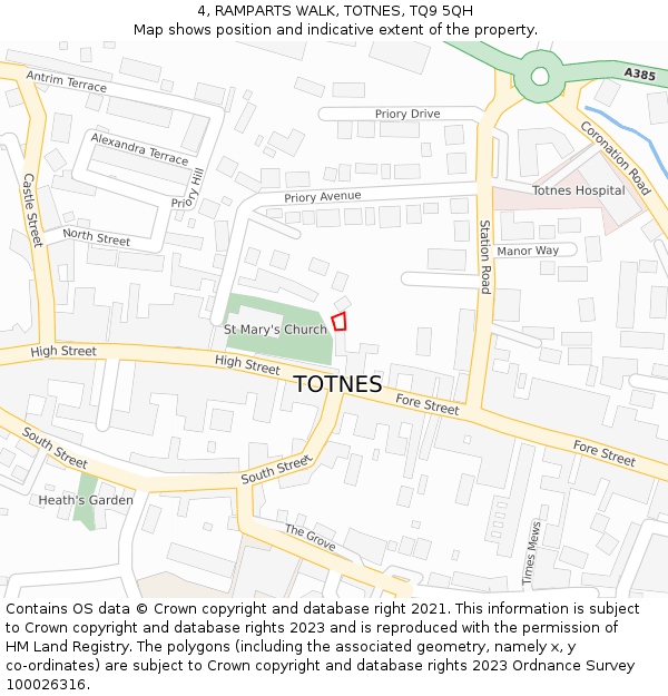 4, RAMPARTS WALK, TOTNES, TQ9 5QH: Location map and indicative extent of plot