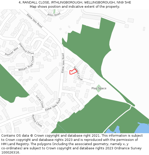 4, RANDALL CLOSE, IRTHLINGBOROUGH, WELLINGBOROUGH, NN9 5HE: Location map and indicative extent of plot