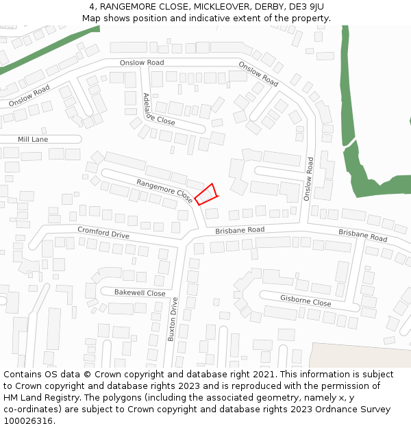 4, RANGEMORE CLOSE, MICKLEOVER, DERBY, DE3 9JU: Location map and indicative extent of plot