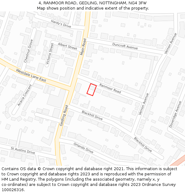 4, RANMOOR ROAD, GEDLING, NOTTINGHAM, NG4 3FW: Location map and indicative extent of plot