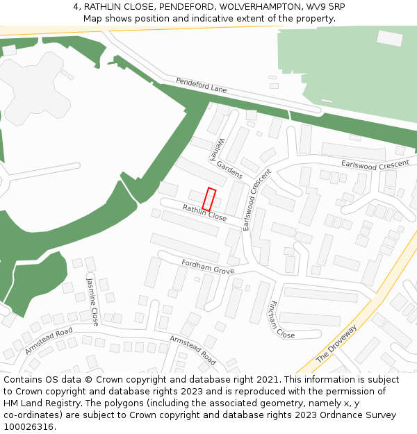 4, RATHLIN CLOSE, PENDEFORD, WOLVERHAMPTON, WV9 5RP: Location map and indicative extent of plot