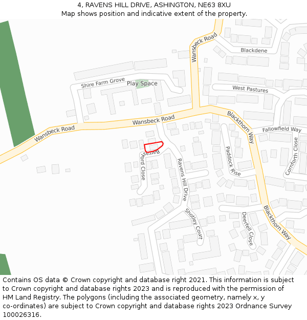 4, RAVENS HILL DRIVE, ASHINGTON, NE63 8XU: Location map and indicative extent of plot