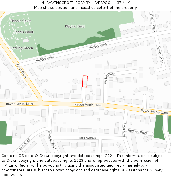 4, RAVENSCROFT, FORMBY, LIVERPOOL, L37 4HY: Location map and indicative extent of plot